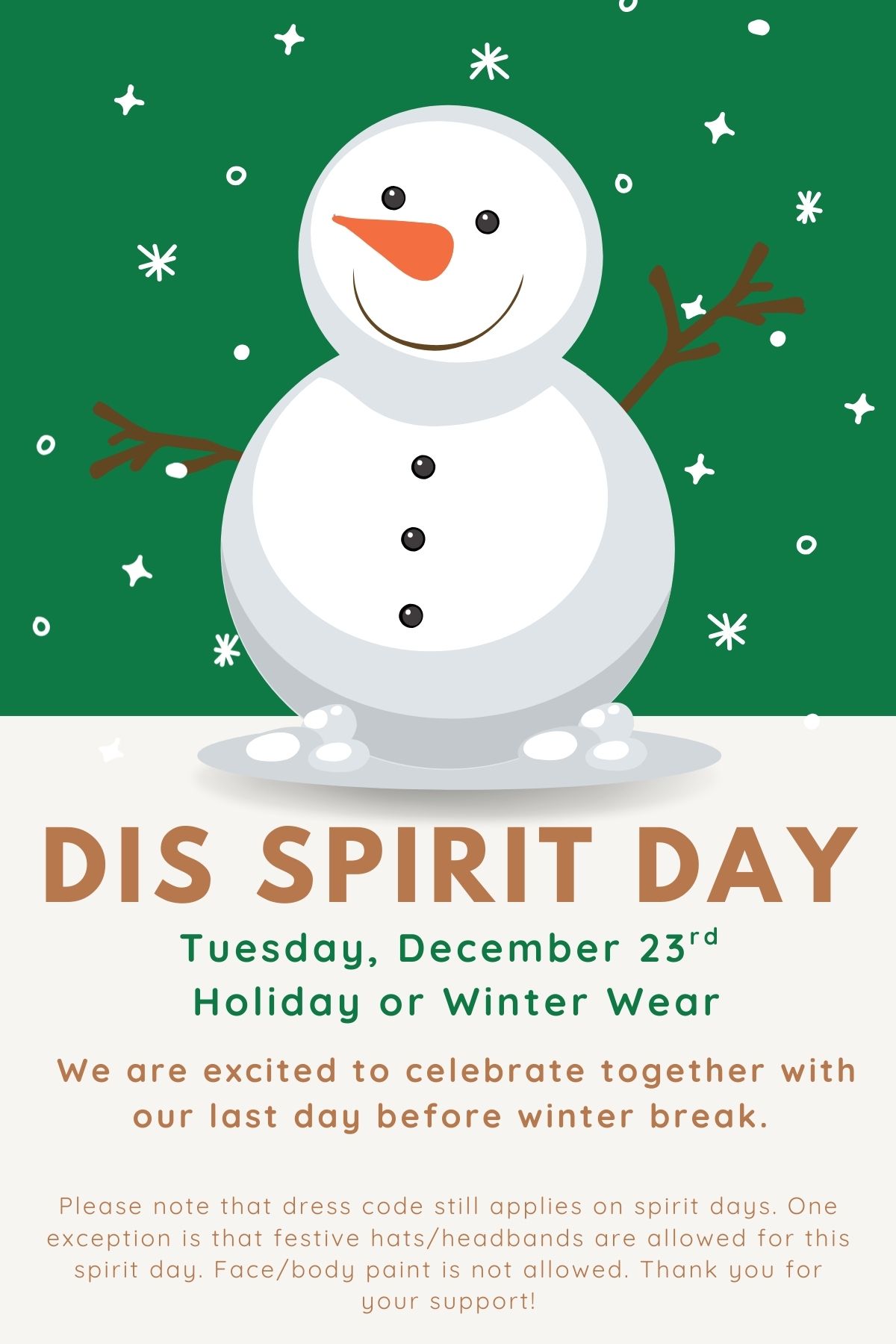 Tuesday (12/23/25) -  Holiday/Winter Wear Spirit Day
